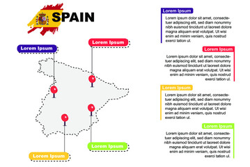 Spain travel location infographic, tourism and vacation concept, popular places of Spain, country graphic vector template, designed map idea, sightseeing destinations
