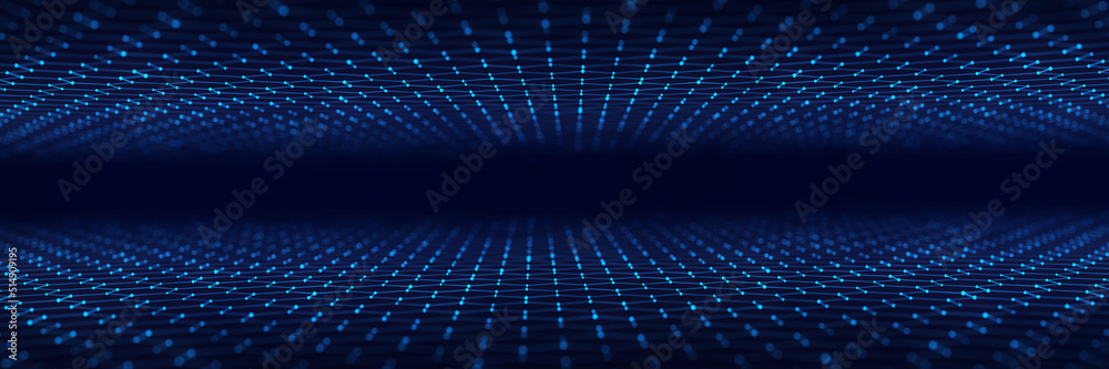 Poster futuristic perspective grids of hexagons. futuristic honeycomb concept. digital technology double we
