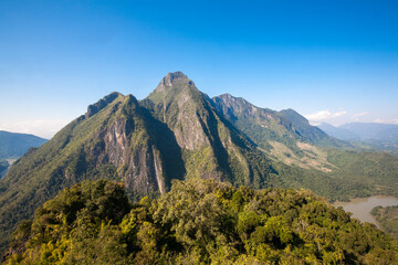 Landscape of Nong Khiaw city from Pha Daeng Peak Viewpoint, Laos