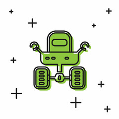 Black Mars rover icon isolated on white background. Space rover. Moonwalker sign. Apparatus for studying planets surface. Vector