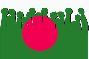 Bangladesh flag with raised protest hands vector, country flag logo, Bangladesh protesting concept
