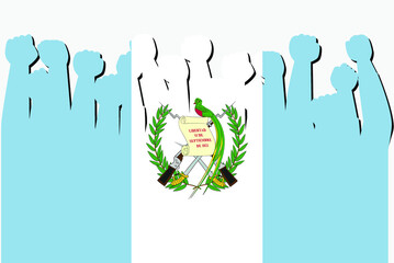 Guatemala flag with raised protest hands vector, country flag logo, Guatemala protesting concept