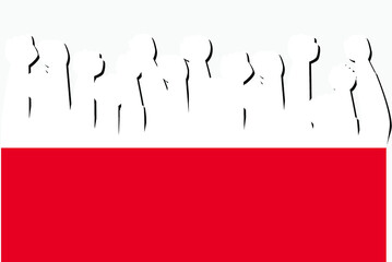 Poland flag with raised protest hands vector, country flag logo, Poland protesting concept
