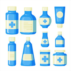 Medical bottle with label. Flat vector illustration.
