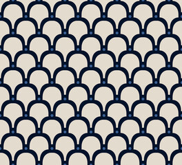 Elegant Japanese geometric pattern traditional motif dark blue seamless background. Abstract round shape modern geometrical fabric design textile swatch ladies dress, man shirt allover print block