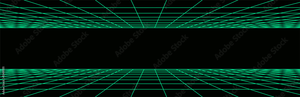 Poster vector double green perspective grid. digital cyberspace. network connection structure. abstract mes