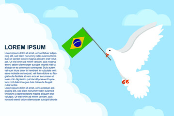 Brazil peace concept with text area, Dove of Peace bird with Brazil flag, peace day template