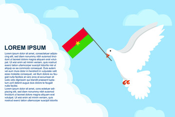 Burkina Faso peace concept with text area, Dove of Peace bird with Burkina Faso flag, peace day template