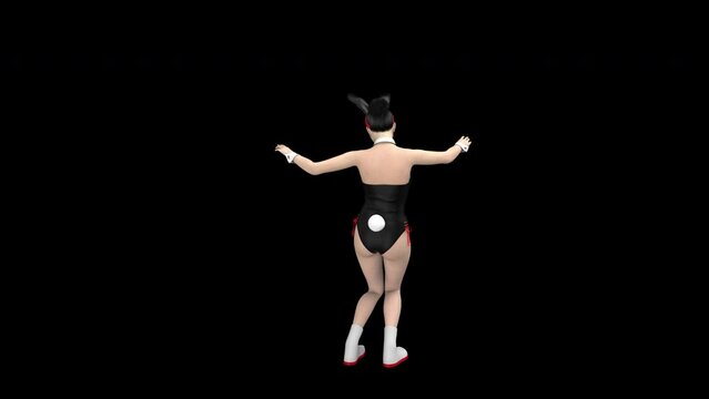 Girl dancing in black rabbit suit - 3d render looped with alpha channel.