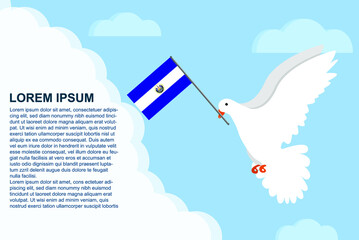 El Salvador peace concept with text area, Dove of Peace bird with El Salvador flag, peace day template
