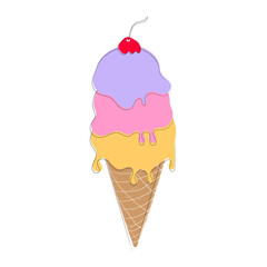 Hand draw of ice cream cone with three scoops