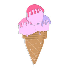 Hand draw of ice cream cone with three scoops