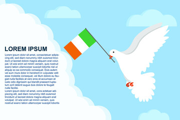 Ivory Coast peace concept with text area, Dove of Peace bird with Ivory Coast flag, peace day template