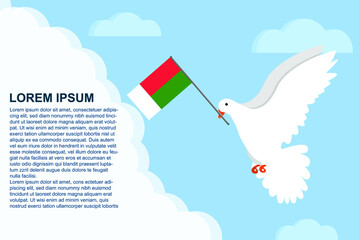 Madagascar peace concept with text area, Dove of Peace bird with Madagascar flag, peace day template