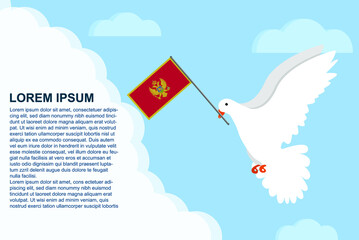 Montenegro peace concept with text area, Dove of Peace bird with Montenegro flag, peace day template