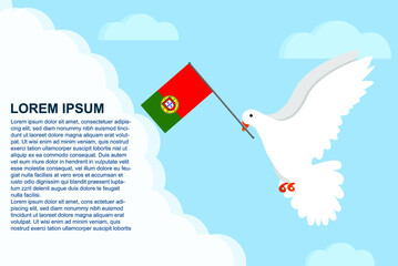 Portugal peace concept with text area, Dove of Peace bird with Portugal flag, peace day template