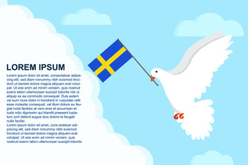 Sweden peace concept with text area, Dove of Peace bird with Sweden flag, peace day template