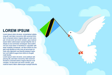 Tanzania peace concept with text area, Dove of Peace bird with Tanzania flag, peace day template