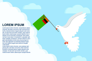 Zambia peace concept with text area, Dove of Peace bird with Zambia flag, peace day template