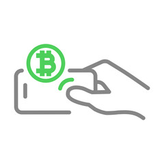 Icon hands playing app on bitcoin. Crypto game. Earnings on the Internet