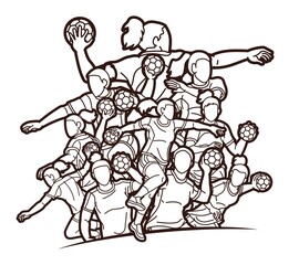 Group of Handball Female Players  Cartoon Sport Action Graphic Vector