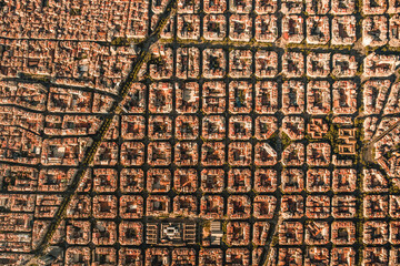 Spain, Catalonia, Barcelona, Helicopter view of densely populated residential district