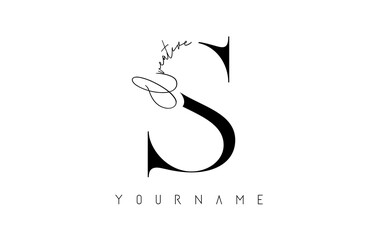 Creative handwritten S logo with text concept design.