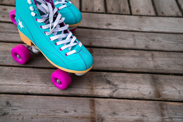 Roller skates on floorboard