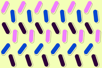 Colorful capsule shapes abstract background with pastel colors, pink blue purple background, colored geometric pattern white backdrop