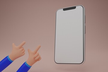 Hand of business touch or press of finger on blank Mobile display.using phone screen mockup, Wifi sign on smartphone,Mobile connection,isolated background.3d Rendering.