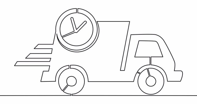 Self drawing line animation fast delivery truck continuous line drawn concept video