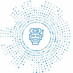 Blue line Robot low battery charge icon isolated on white background. Artificial intelligence, machine learning, cloud computing. Abstract circle random dots. Vector