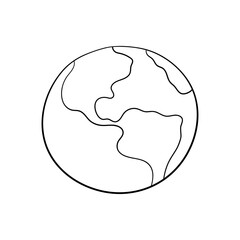 Globe earth in doodle style, vector illustration. Icon globe for print and design. Isolated element on white background. Traveling around world concepr art, hand drawn sketch