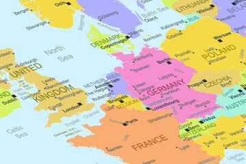 Belgium in the middle of europe map, close up Belgium, travel idea, destination, vacation concept, colorful map