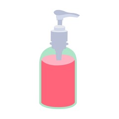 Liquid soap dispenser. Colorful spa cartoon vector illustration. Female character enjoying skincare, aroma therapy, facial and body massage and tools