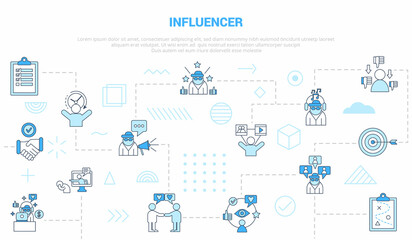 influencer concept with icon set template banner with modern blue color style