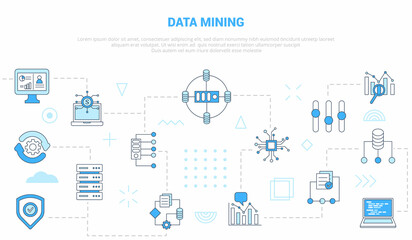 data mining concept with icon set template banner with modern blue color style