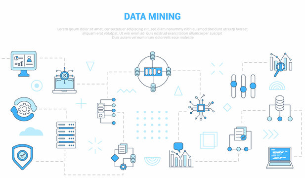 data mining concept with icon set template banner with modern blue color style