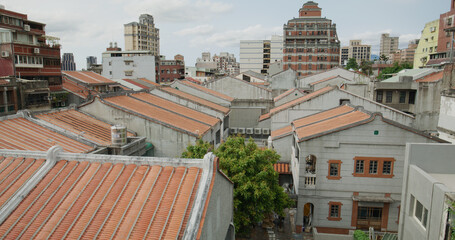 Obraz premium Top view of old red brick building in dihua street of taipei city