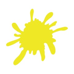 Colored yellow paint splashes vector illustration. Collection of colorful splatters of liquid ink of different shapes isolated on white background