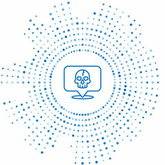 Blue line Skull icon isolated on white background. Pirate captain. Happy Halloween party. Abstract circle random dots. Vector
