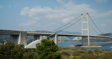 Tsing Ma Suspension bridge in Hong Kong city
