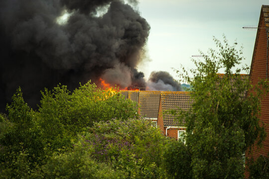 House Roof On Fire In England Uk