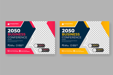 Fototapeta premium Corporate abstract business conference flyer or horizontal flyer and invitation banner live webinar