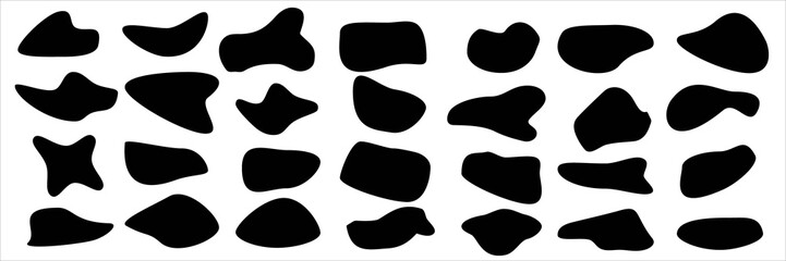 Set of different blotch shapes. Random abstract liquid shapes, round abstract organic elements. Pebble, drops and blobs silhouettes. Simple rounded shapes. Vector illustration