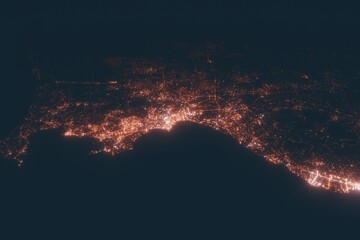 Fototapeta na wymiar Naples aerial view at night. Top view on modern city with street lights