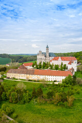 Neresheim monastery baroque abbey church aerial view portrait format in Germany