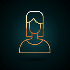 Gold line Female icon isolated on dark blue background. Venus symbol. The symbol for a female organism or woman. Vector