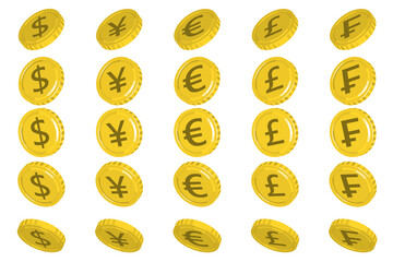 Major currency set (dollar, yen, euro, pound, franc) [Vector illustration material]