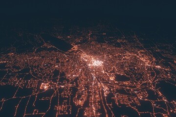 Syracuse aerial view at night. Top view on modern city with street lights